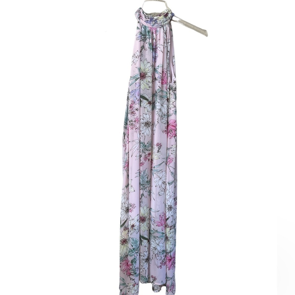 H&M pink floral maxi dress size 2 sleeveless high neck lightweight button back